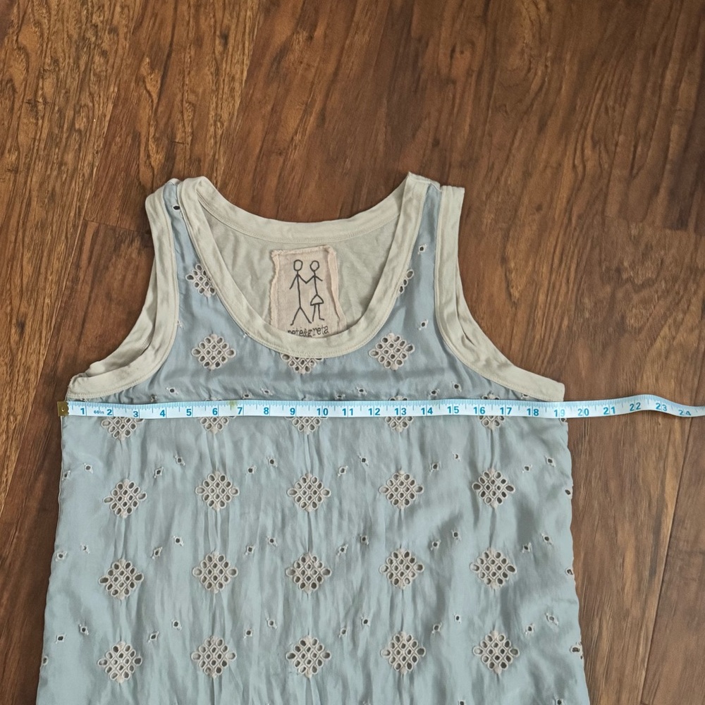 Johnny Was XS 100% Linen Blue Eyelet Tunic Tank Top Boho Lagenlook Art To Wear - Picture 3 of 7